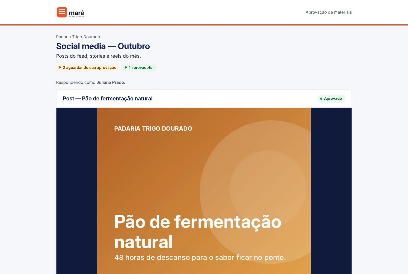 Página de aprovação no computador.