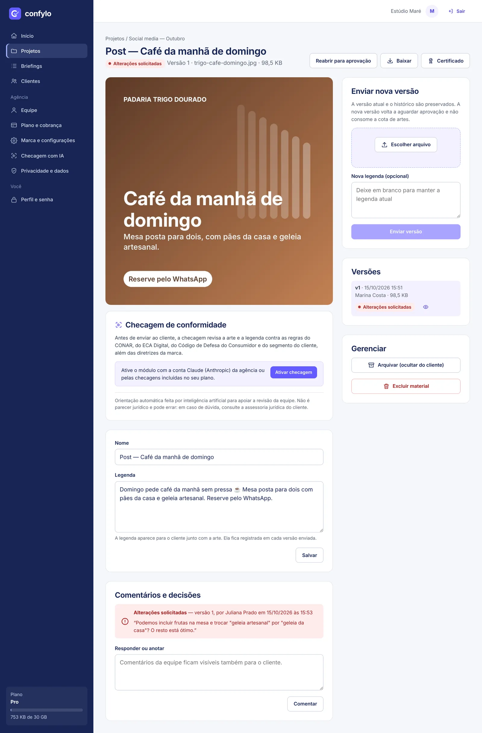 Material com pedido de alteração do cliente.