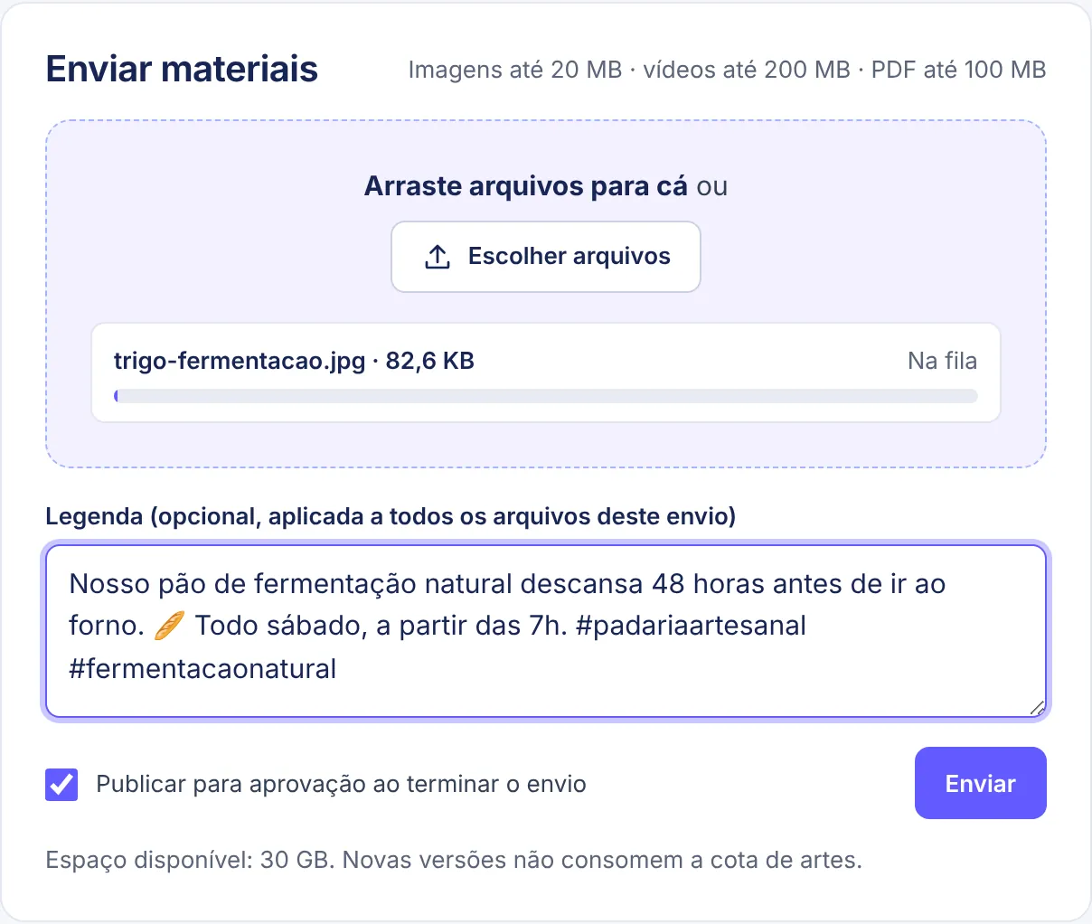 Arquivo pronto para envio, com a legenda.